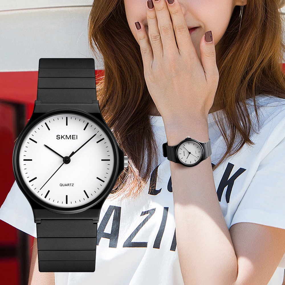 SKMEI Women's Minimalist Japanese Quartz Watch – Black PU Strap