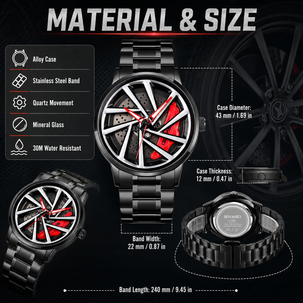 SKMEI Men's 3D Spinning Car-Wheel Quartz Watch