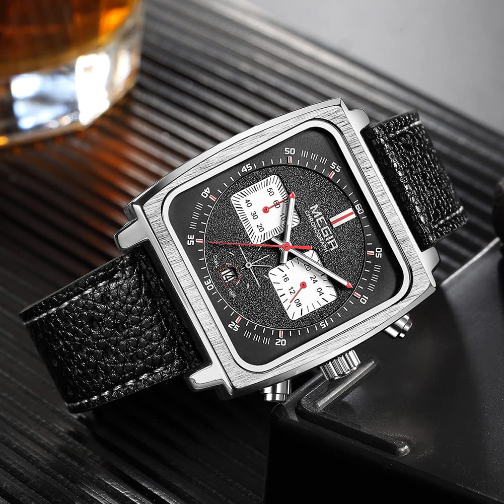 MEGIR Men's Square Quartz Chronograph Watch