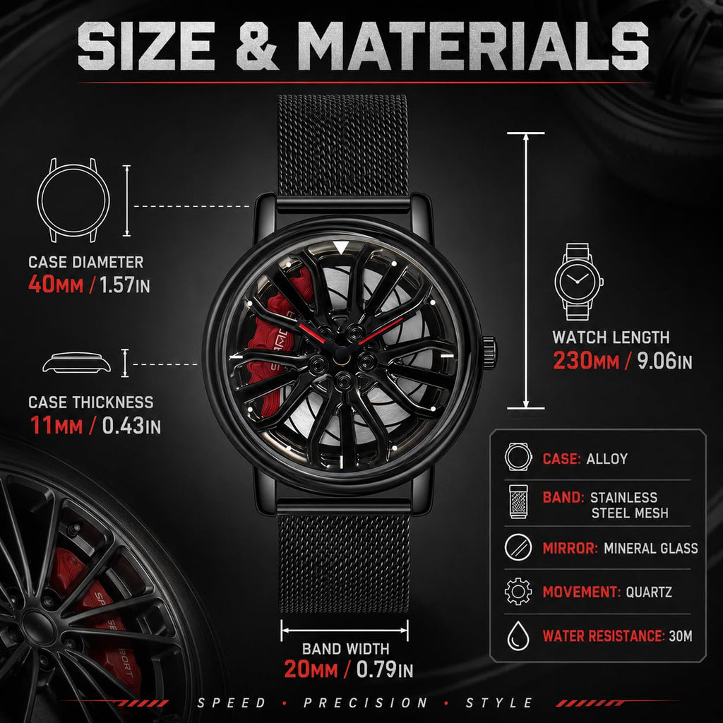 SKMEI Men's 3D Spinning Car-Wheel Quartz Watch