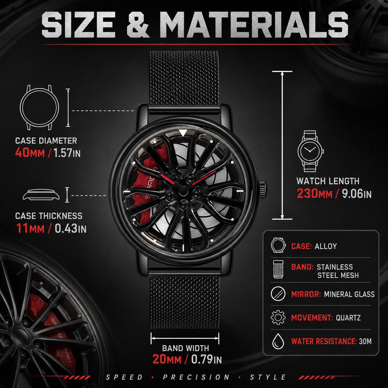 SKMEI Men's 3D Spinning Car-Wheel Quartz Watch