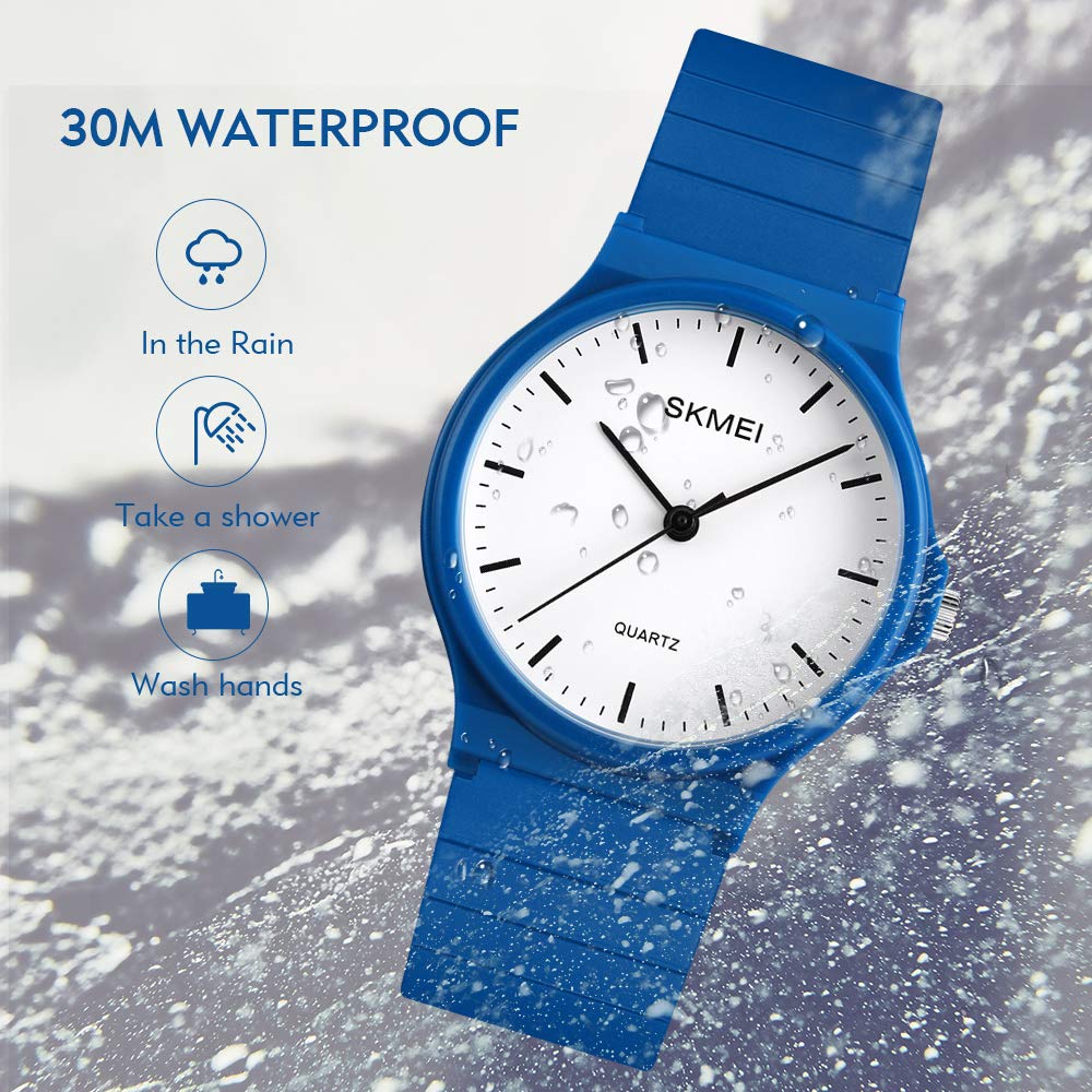 SKMEI Women's Round Quartz Watch – Blue PU Strap