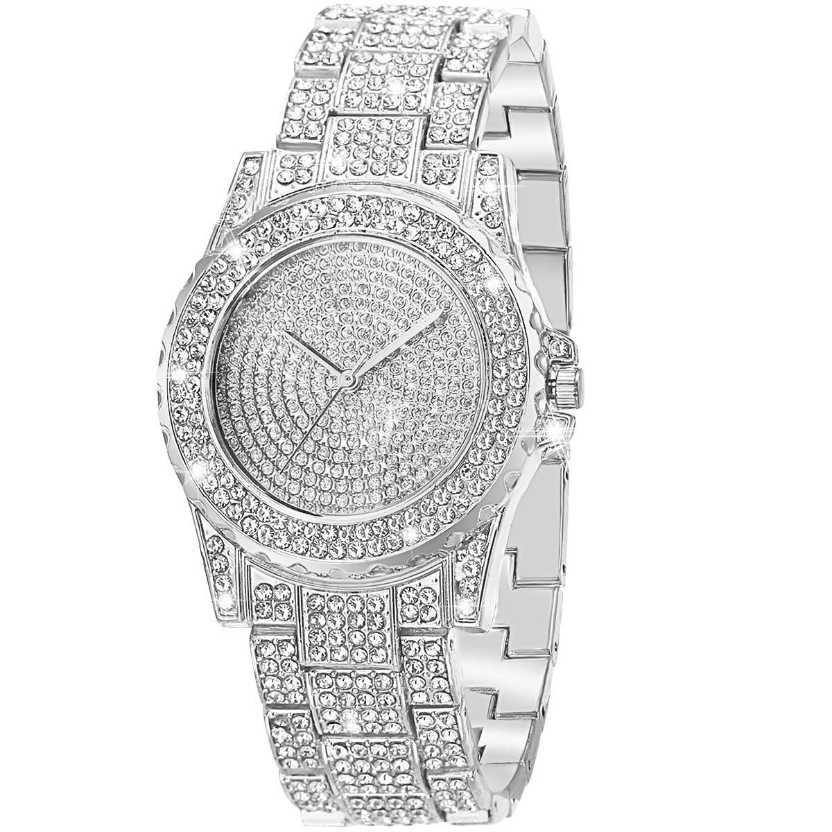 Women's Crystal-Set Quartz Bracelet Watch – Silver