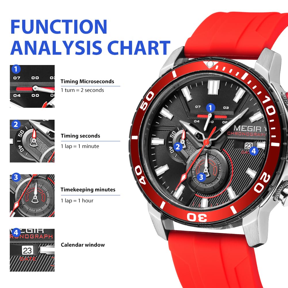 MEGIR Men's Quartz Chronograph Sports Watch – Silicone Strap