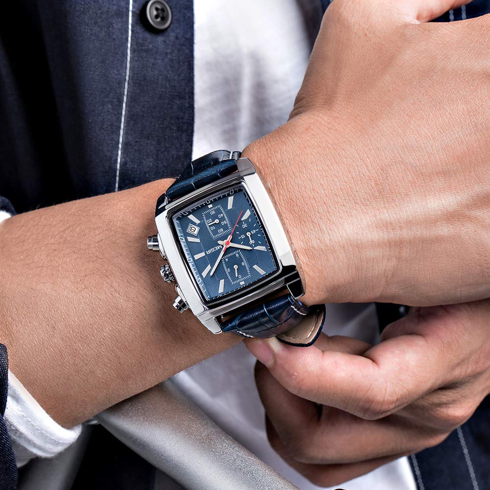 MEGIR Men's Rectangular Chronograph Watch - Leather Strap