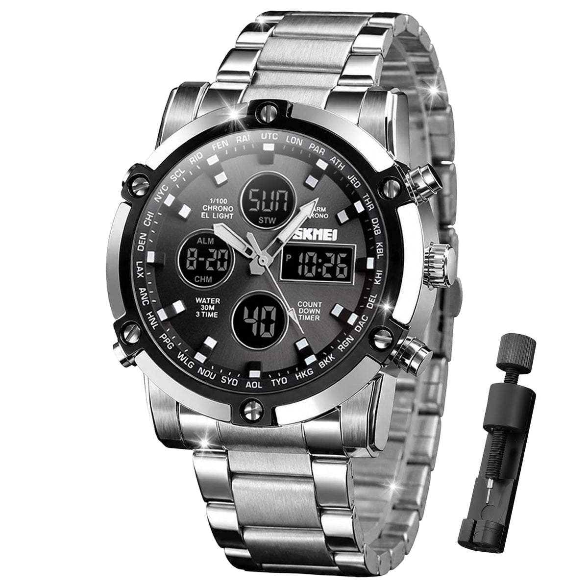 SKMEI Men's Analogue-Digital Quartz Watch – Stainless Steel Bracelet