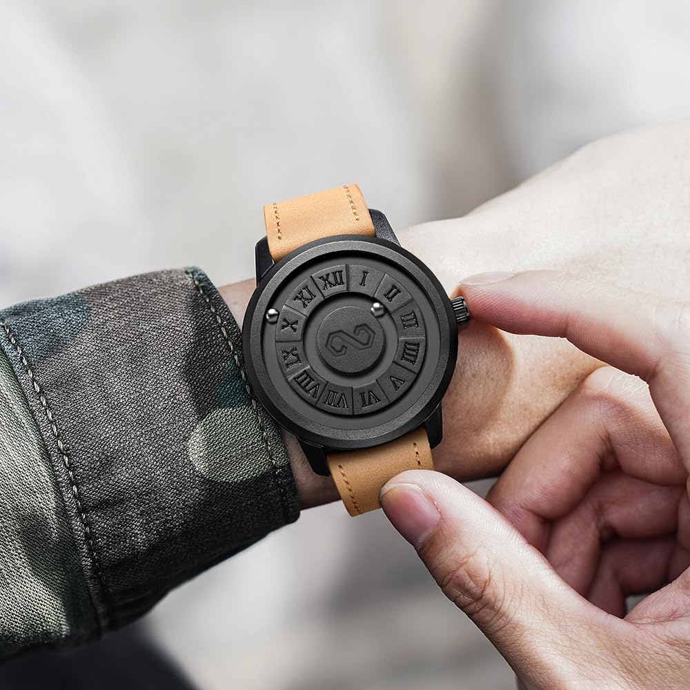 Men's Watch Unique Wrist Watches Magnetic Ball Fancy Minimalist Unisex Watches Swiss Quartz Watch with Leather Stainless Steel Bracelet