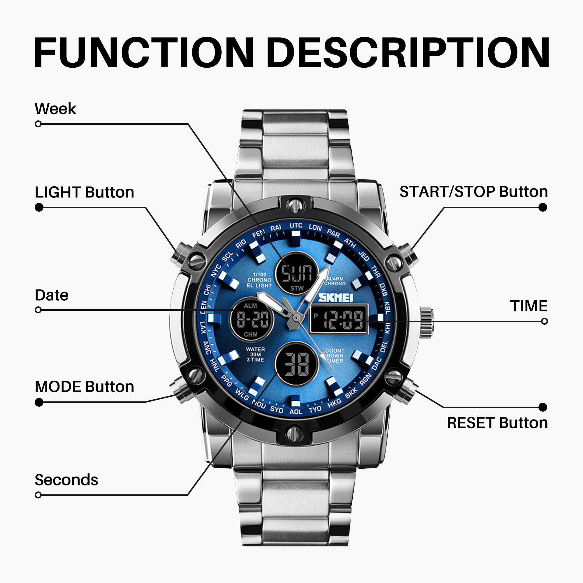 SKMEI Men's Analogue-Digital Quartz Watch – Stainless Steel Bracelet
