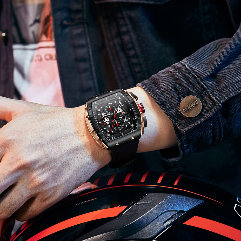 Mini Focus Men's Quartz Skeleton Chronograph Watch – Black Silicone Strap