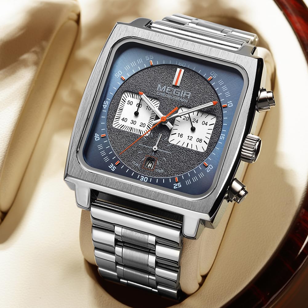MEGIR Men's Square Quartz Chronograph Watch