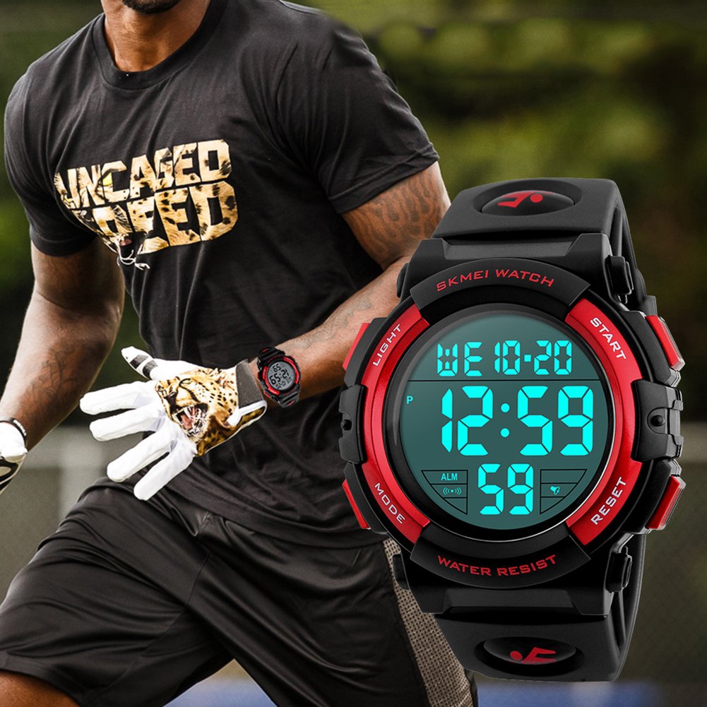 SKMEI Men's Large Display Digital Sports Watch - Red