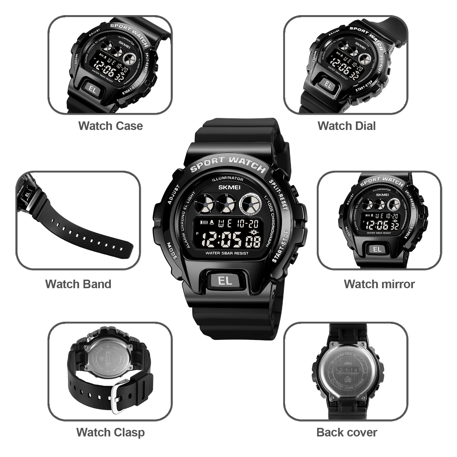 SKMEI Mens Digital Sports Watch – Dual Time