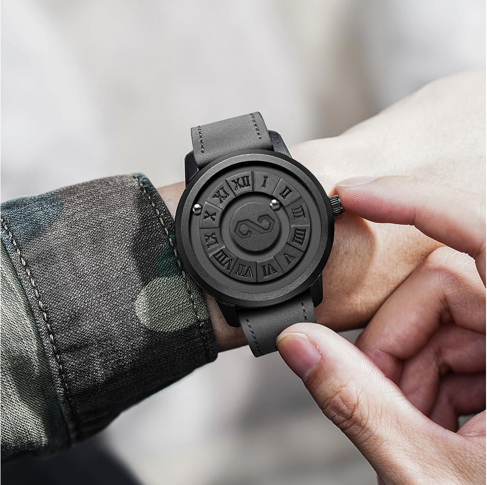 Men's Watch Unique Wrist Watches Magnetic Ball Fancy Minimalist Unisex Watches Swiss Quartz Watch with Leather Stainless Steel Bracelet