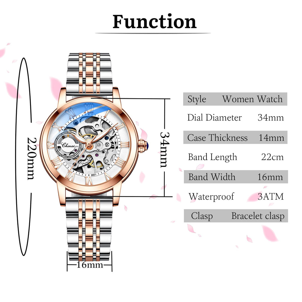 FORSINING Women's Rose-Gold Automatic Skeleton Watch
