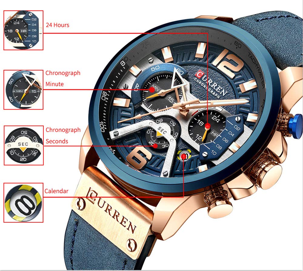 CURREN Men's Quartz Chronograph Watch – Blue Leather Strap