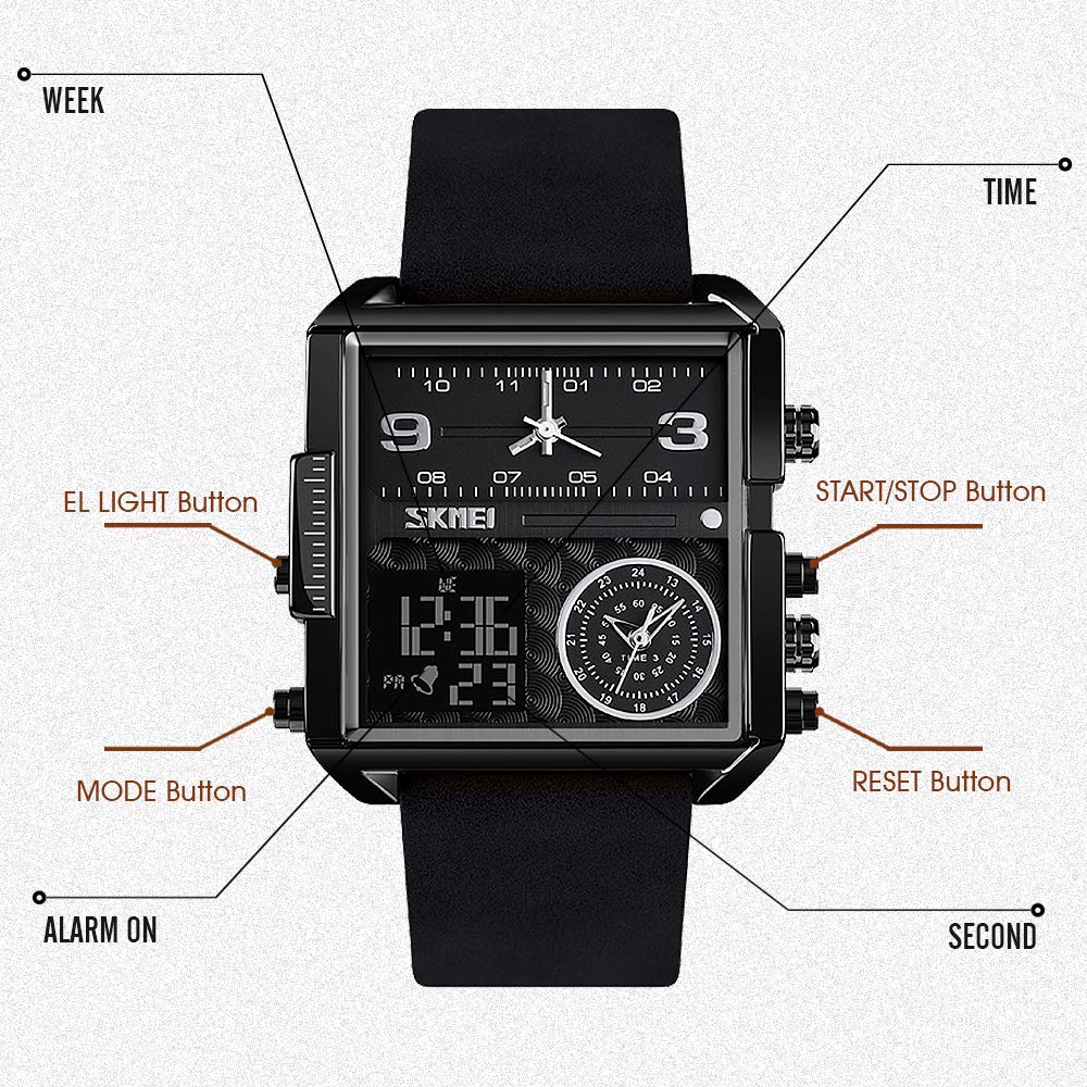 SKMEI Men's Square Analogue-Digital Multi-Time Sports Watch