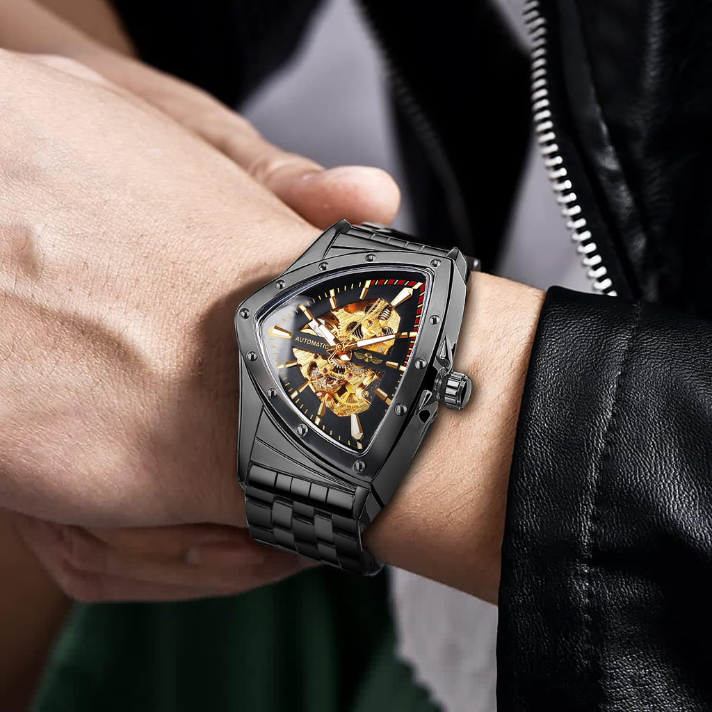 FORSINING Men's Automatic Skeleton Watch – Triangular Dial