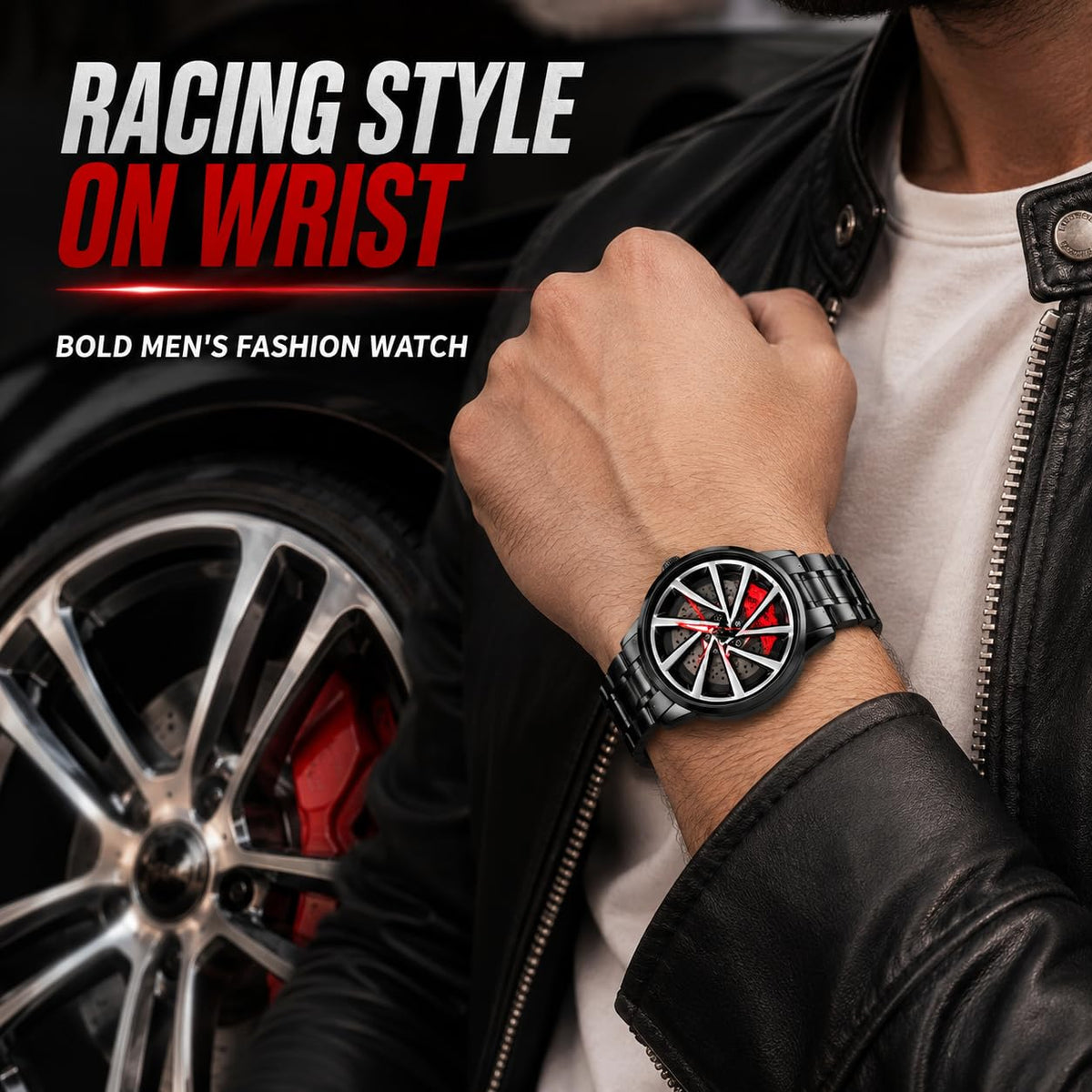 SKMEI Men's 3D Spinning Car-Wheel Quartz Watch