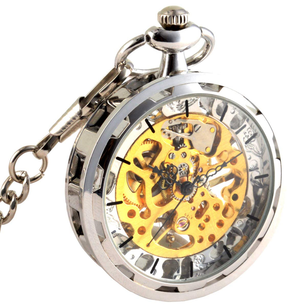 Men's SteamPunk Manual Mechanical Skeleton Pocket Watch – Silver