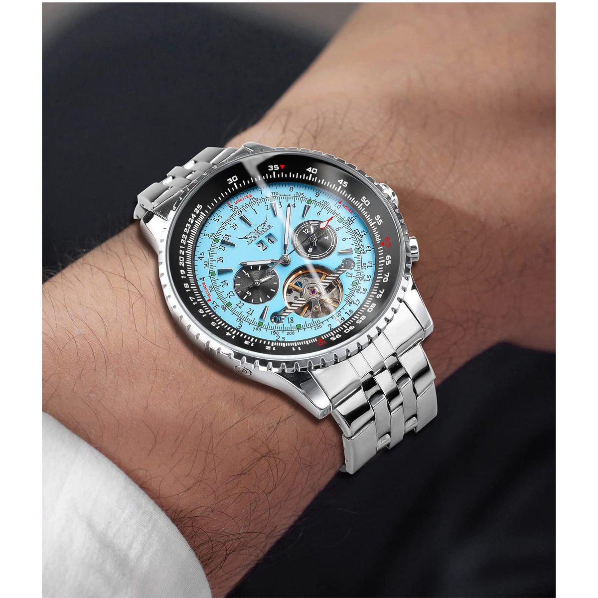 FORSINING Men's Automatic Skeleton Watch - Blue Dial