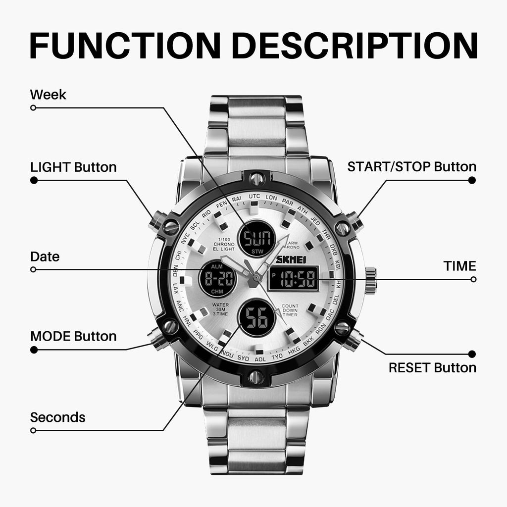 SKMEI Men's Analogue-Digital Quartz Watch – Stainless Steel Bracelet