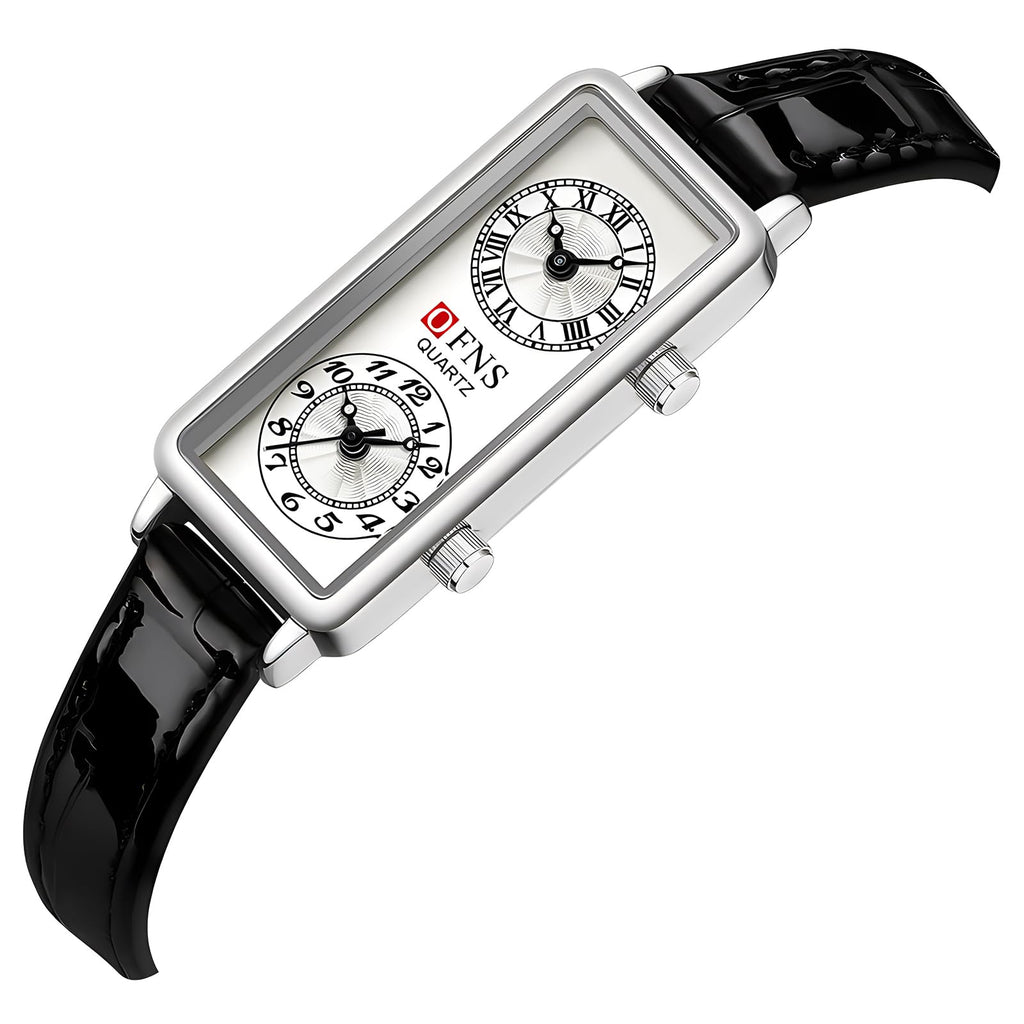 Women's Rectangular Dual-Time Quartz Watch