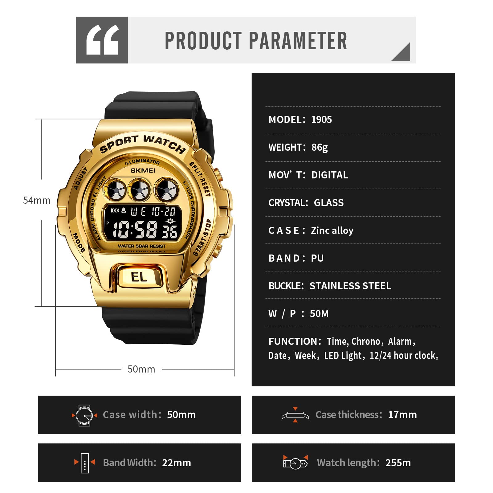 SKMEI Mens Digital Sports Watch – Dual Time