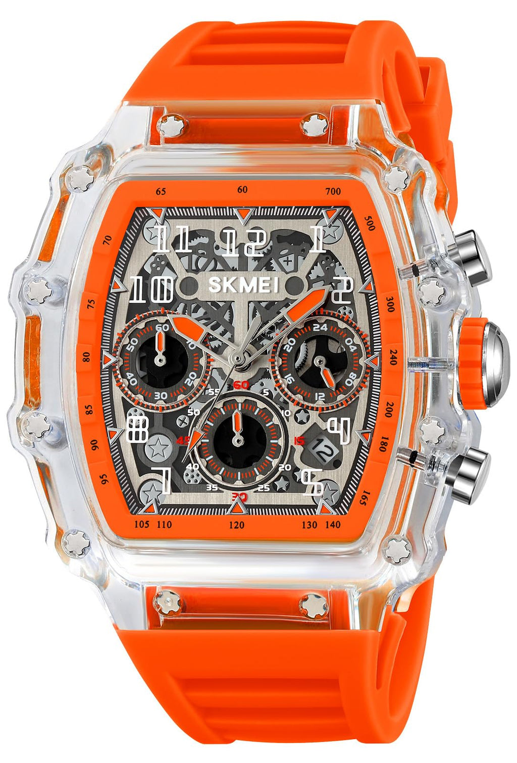 SKMEI Men's Tonneau Skeleton Quartz Chronograph Watch – Silicone Strap