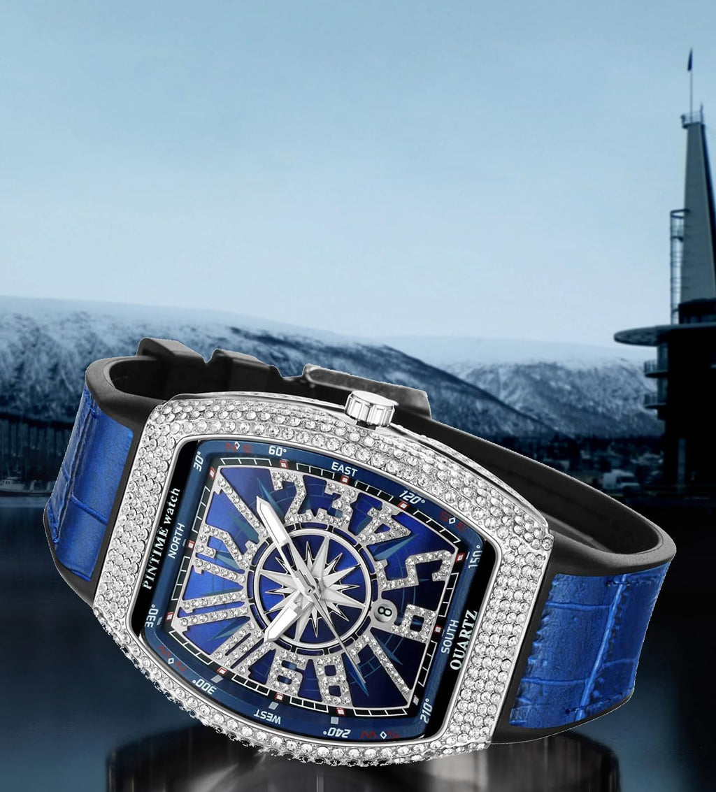FANMIS Men's Rectangular Quartz Watch – Rhinestone Case