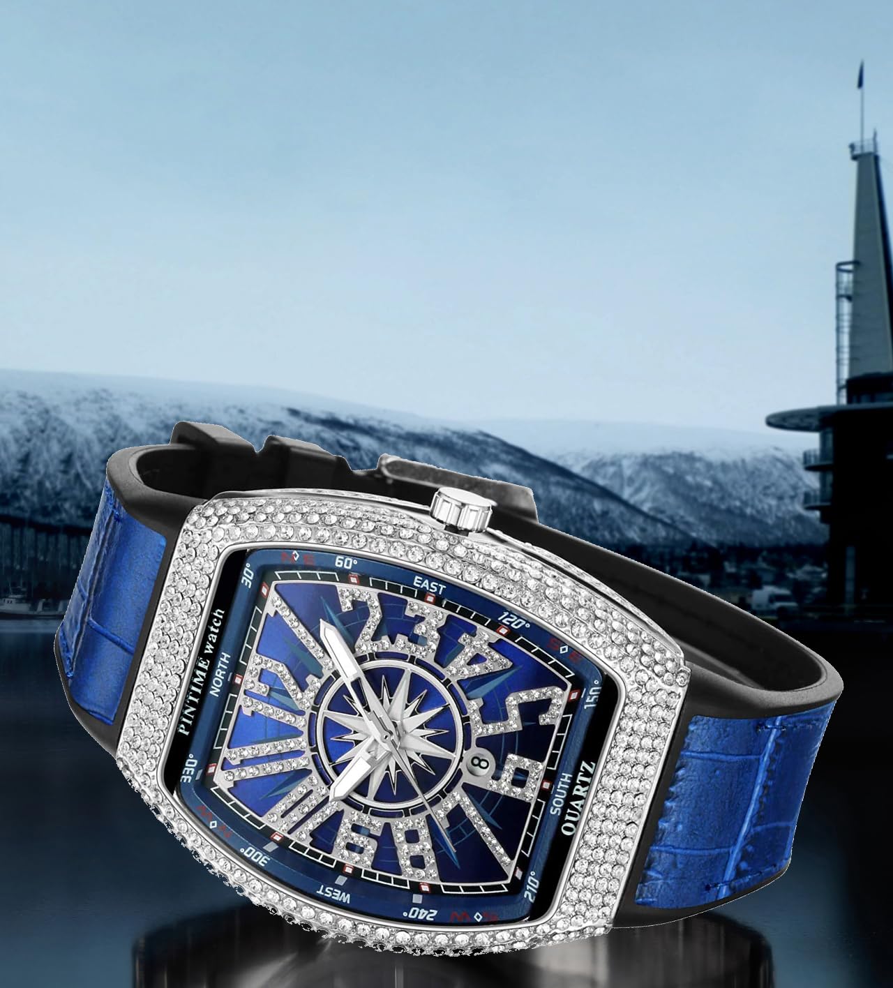 FANMIS Men's Rectangular Quartz Watch – Rhinestone Case