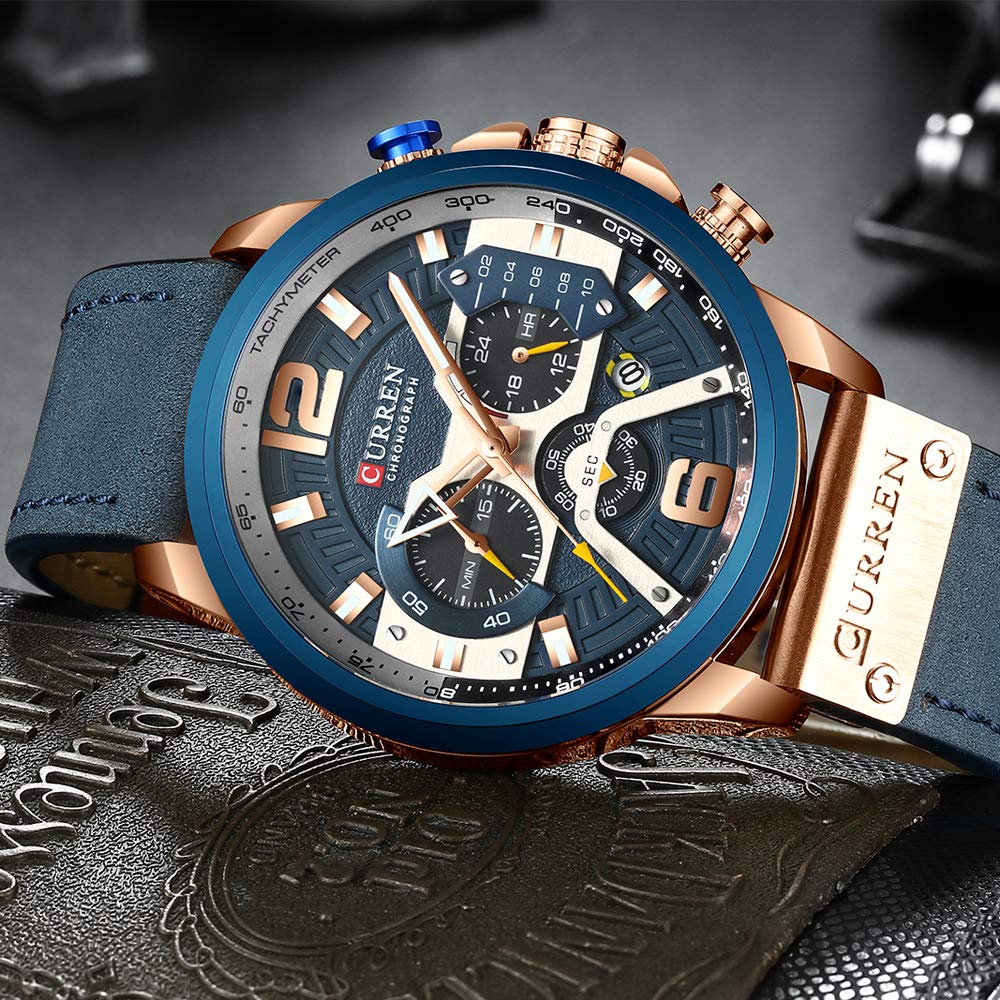 CURREN Men's Quartz Chronograph Watch – Blue Leather Strap