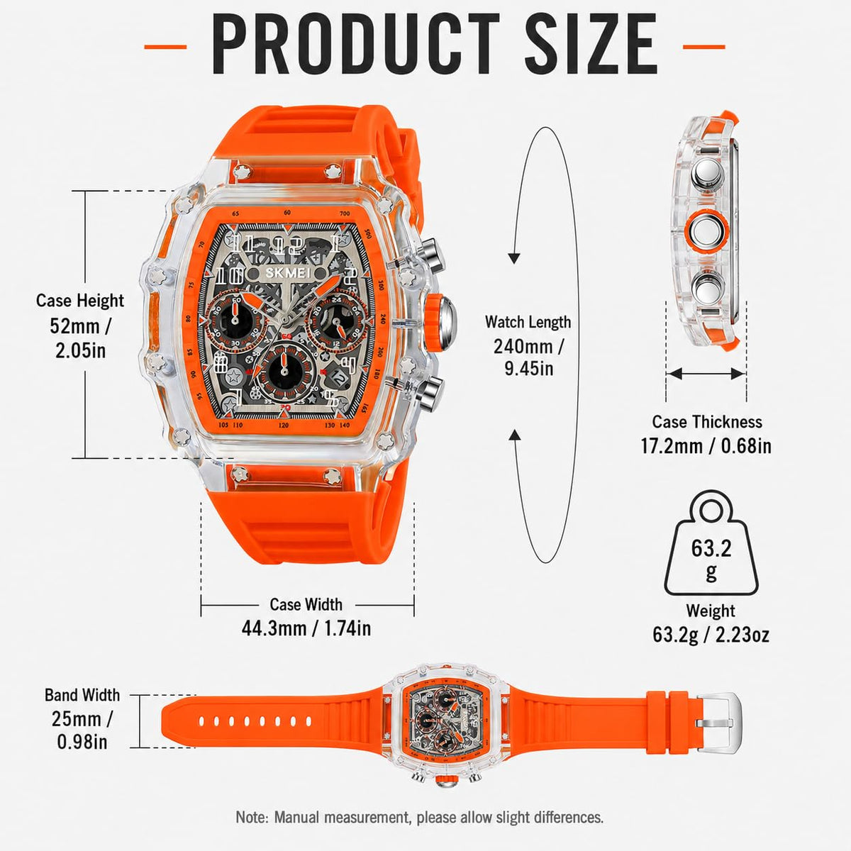 SKMEI Men's Tonneau Skeleton Quartz Chronograph Watch – Silicone Strap