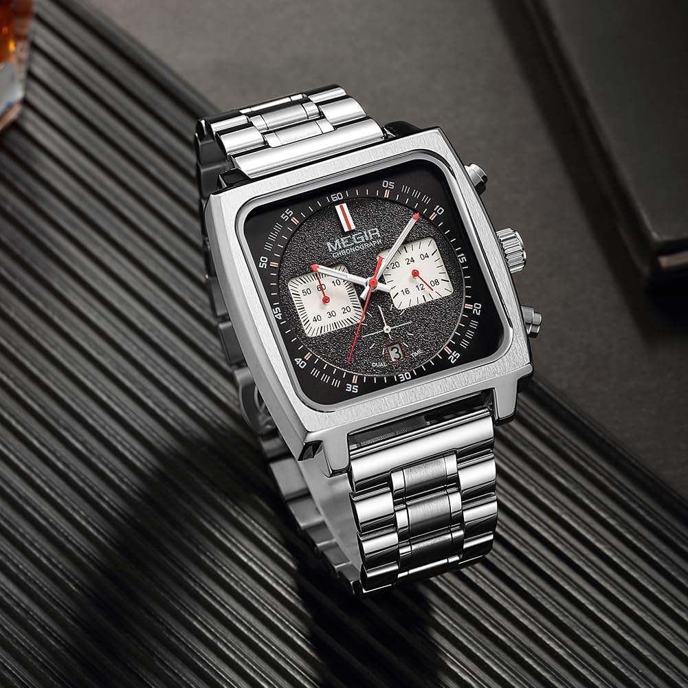MEGIR Men's Square Quartz Chronograph Watch