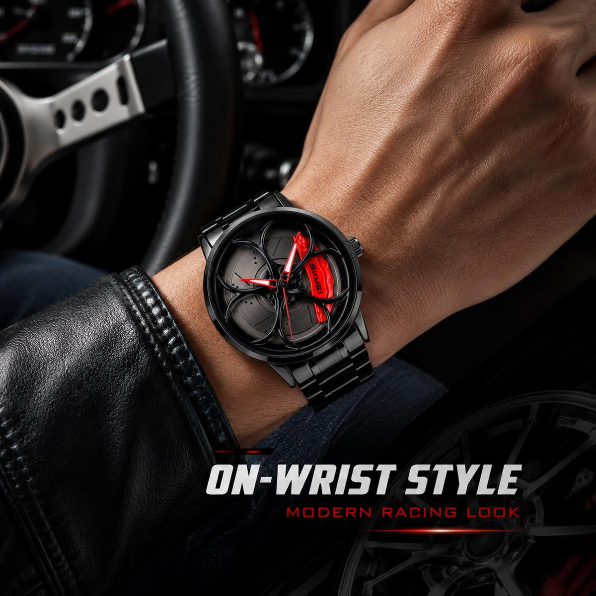SKMEI Men's 3D Spinning Car-Wheel Quartz Watch