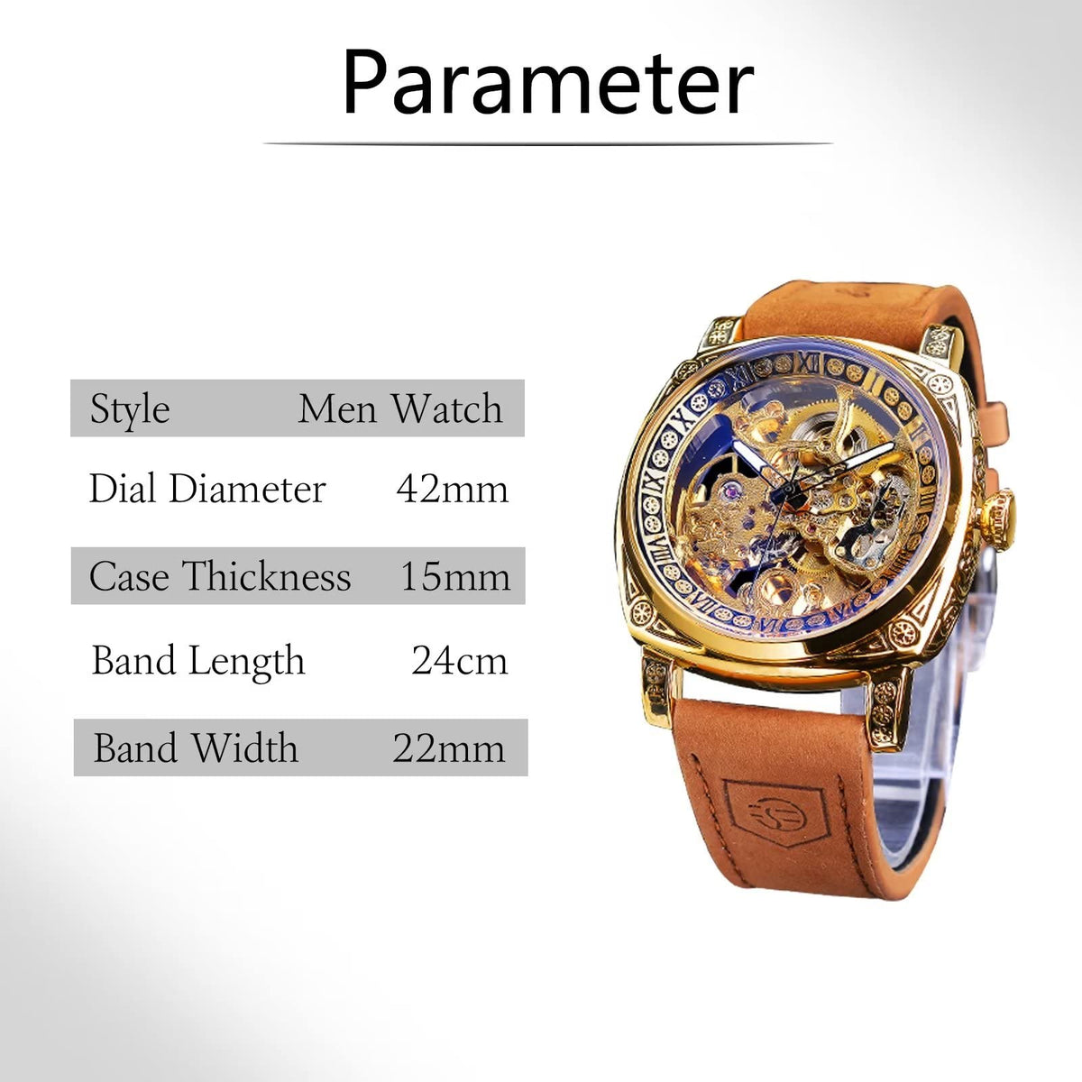 FORSINING Men's Automatic Skeleton Watch – Square Gold Dial