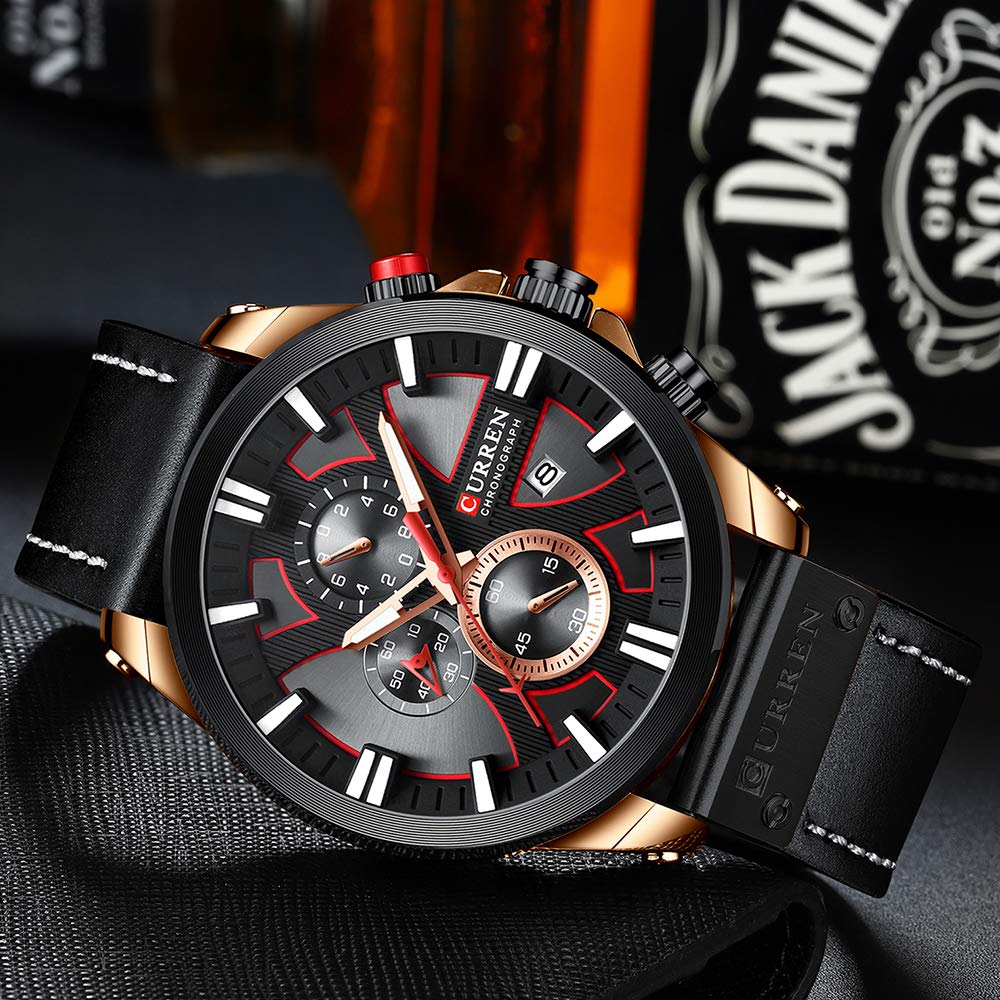 CURREN Men's Large Dial Chronograph Watch - Leather Strap