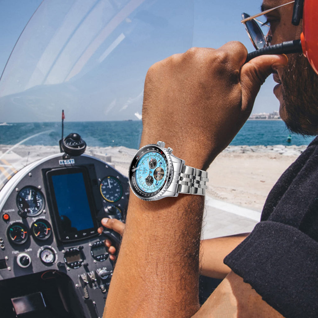 FORSINING Men's Automatic Skeleton Watch - Blue Dial