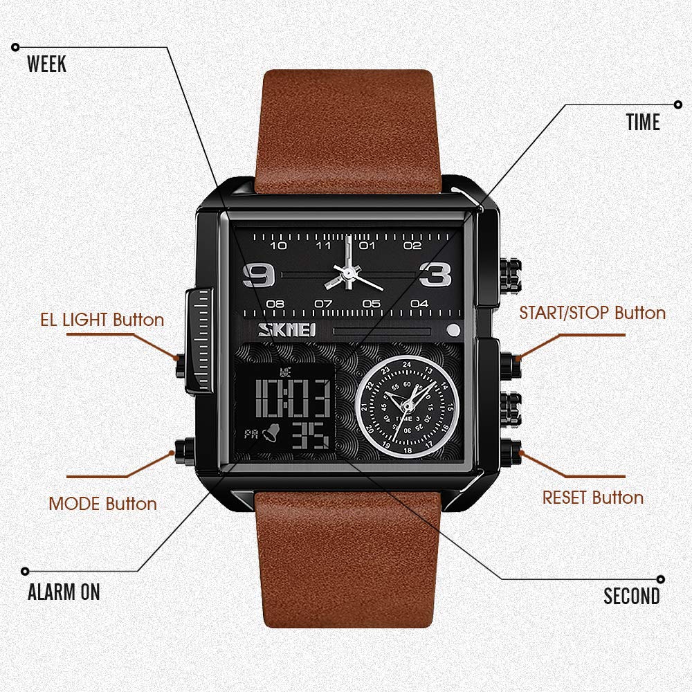 SKMEI Men's Square Analogue-Digital Multi-Time Sports Watch