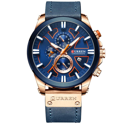 CURREN Men's Large Dial Chronograph Watch - Leather Strap