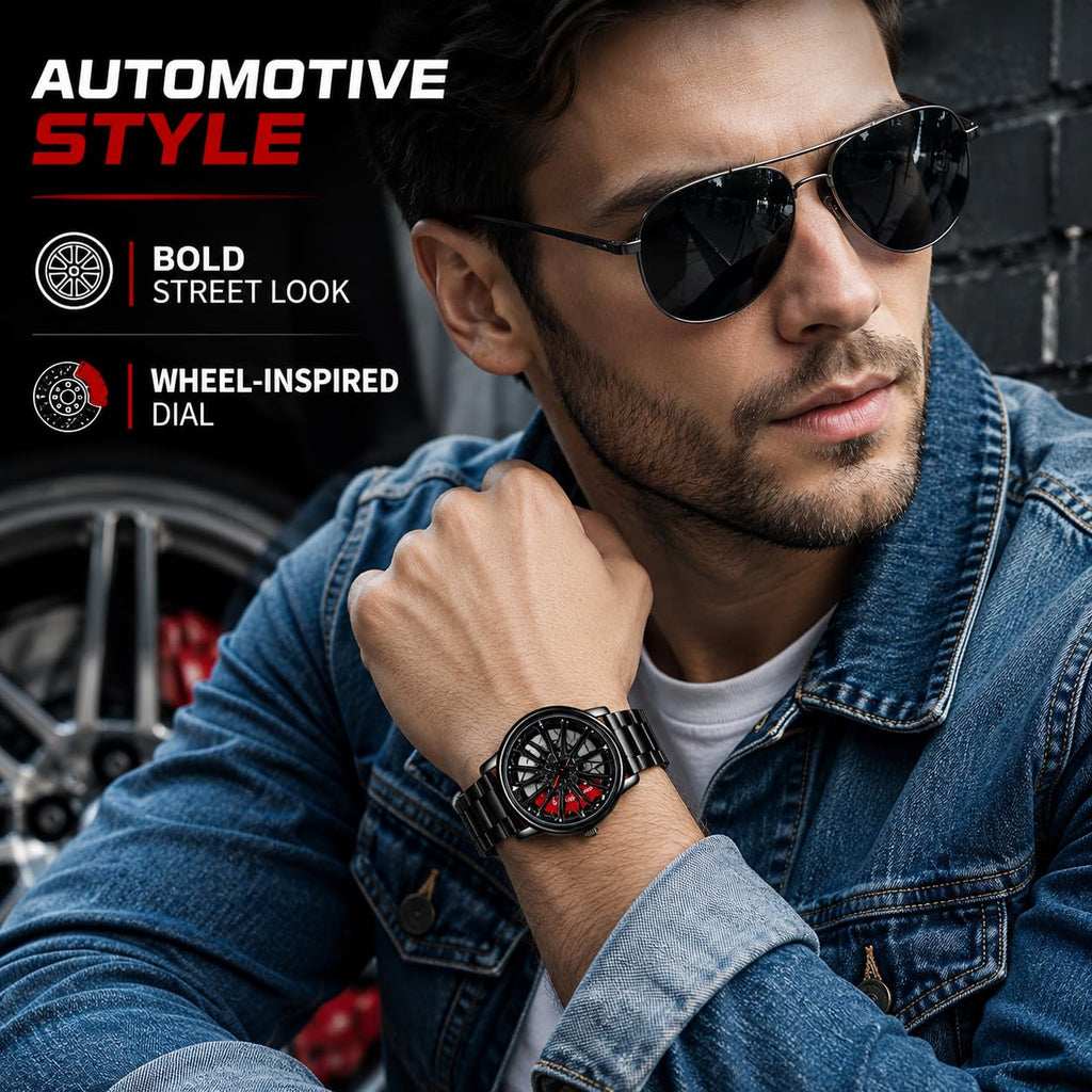 SKMEI Men's 3D Spinning Car-Wheel Quartz Watch
