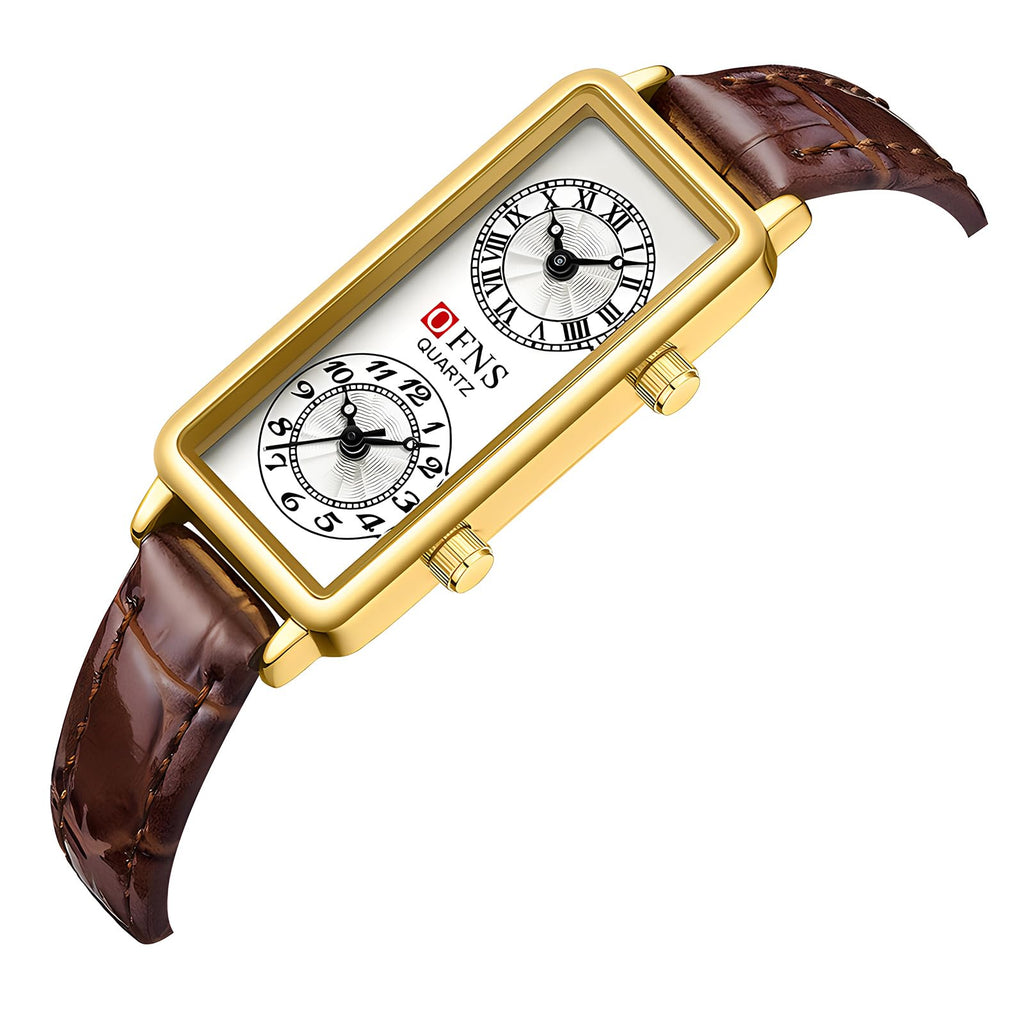 Women's Rectangular Dual-Time Quartz Watch