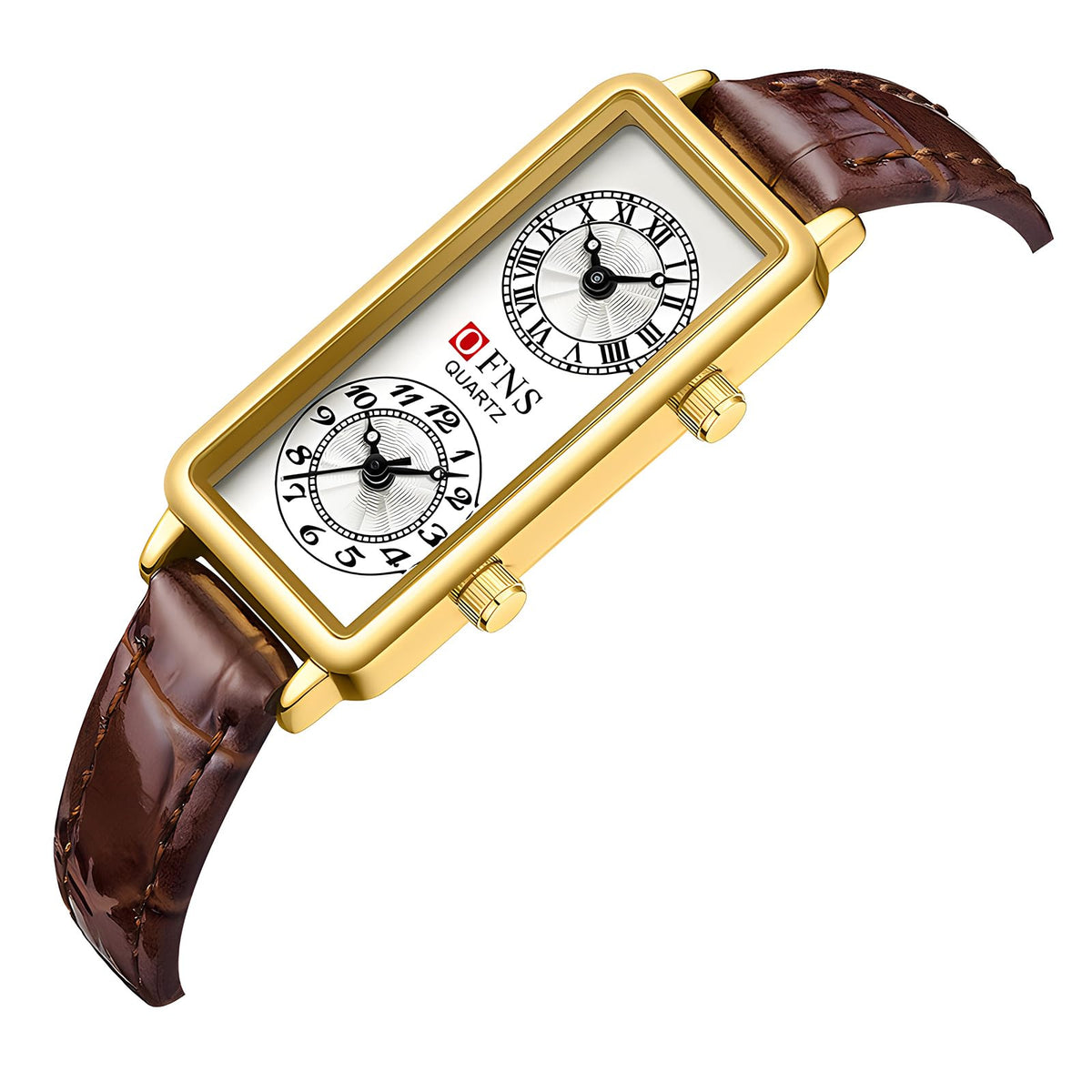 Women's Rectangular Dual-Time Quartz Watch