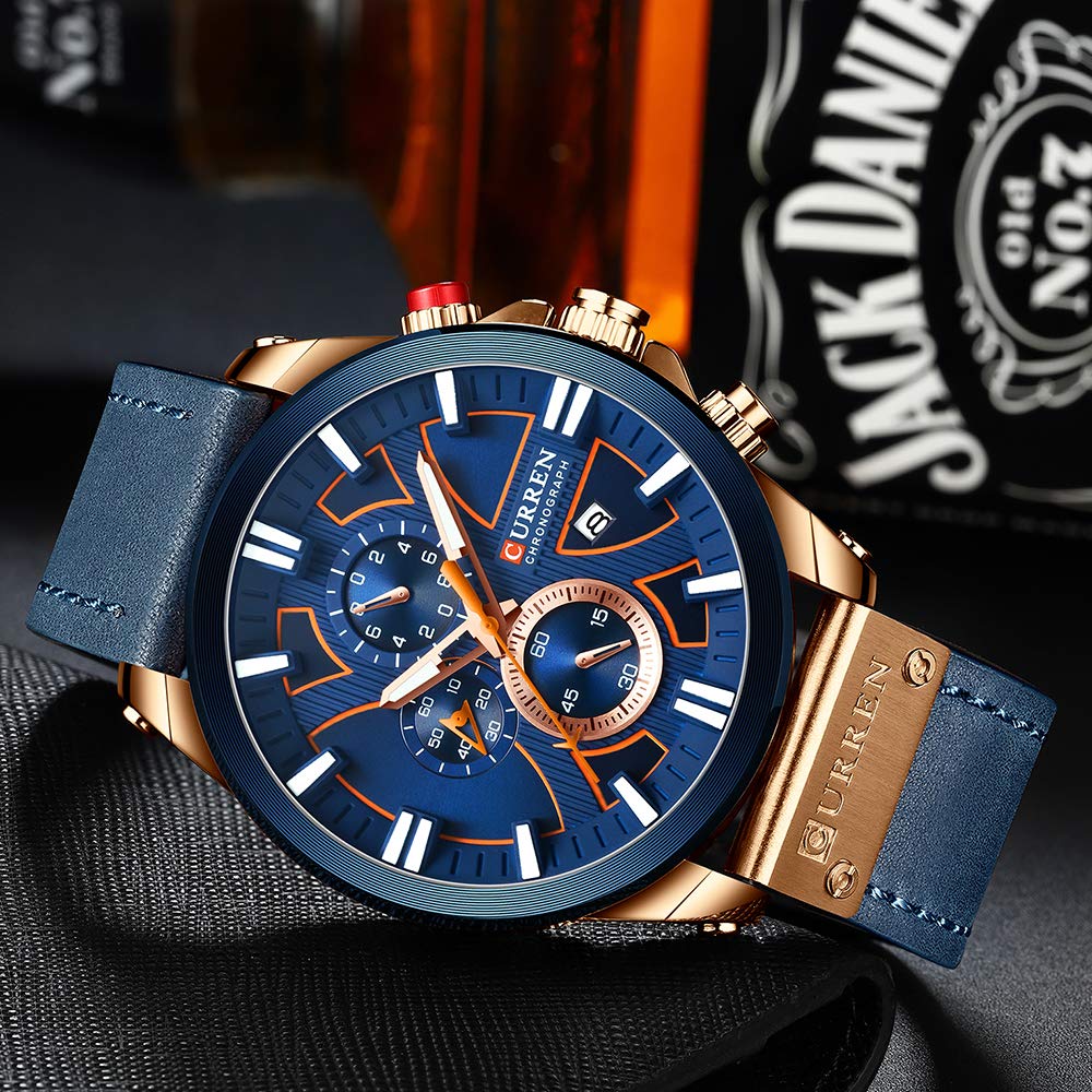 CURREN Men's Large Dial Chronograph Watch - Leather Strap
