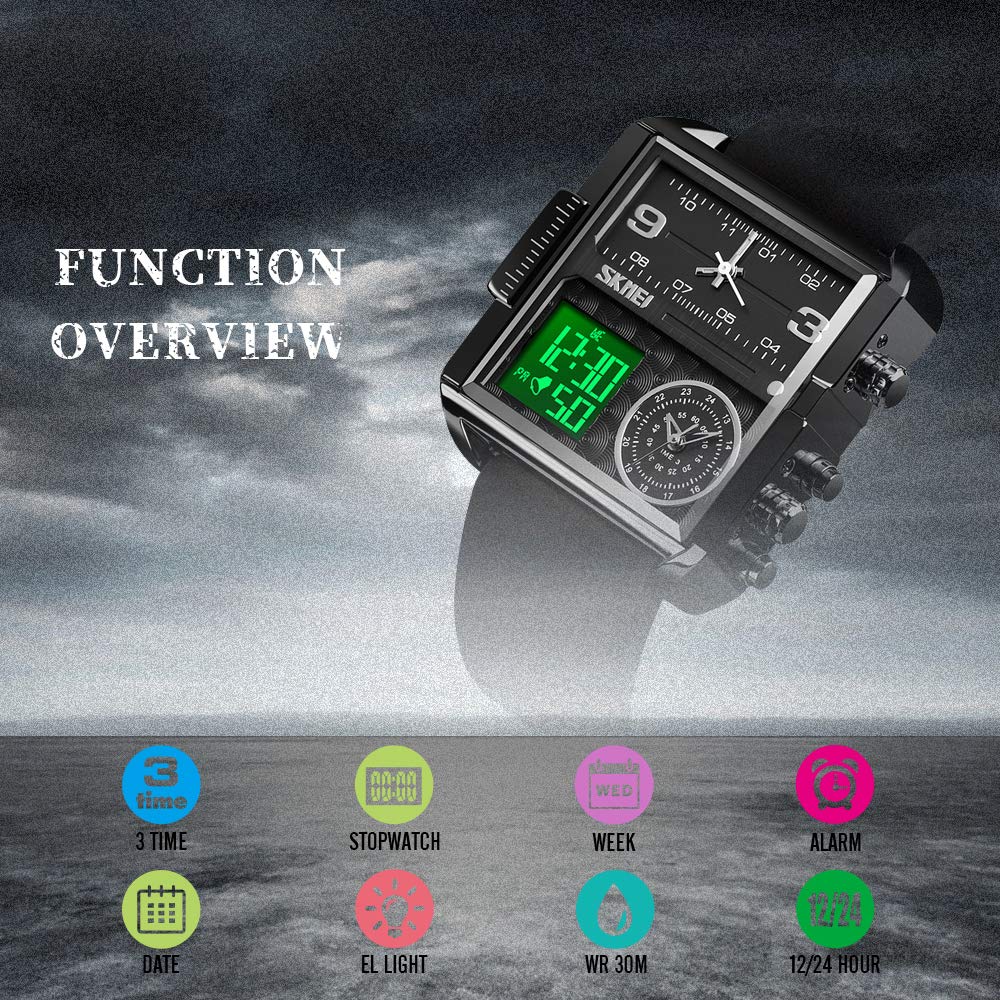 SKMEI Men's Square Analogue-Digital Multi-Time Sports Watch