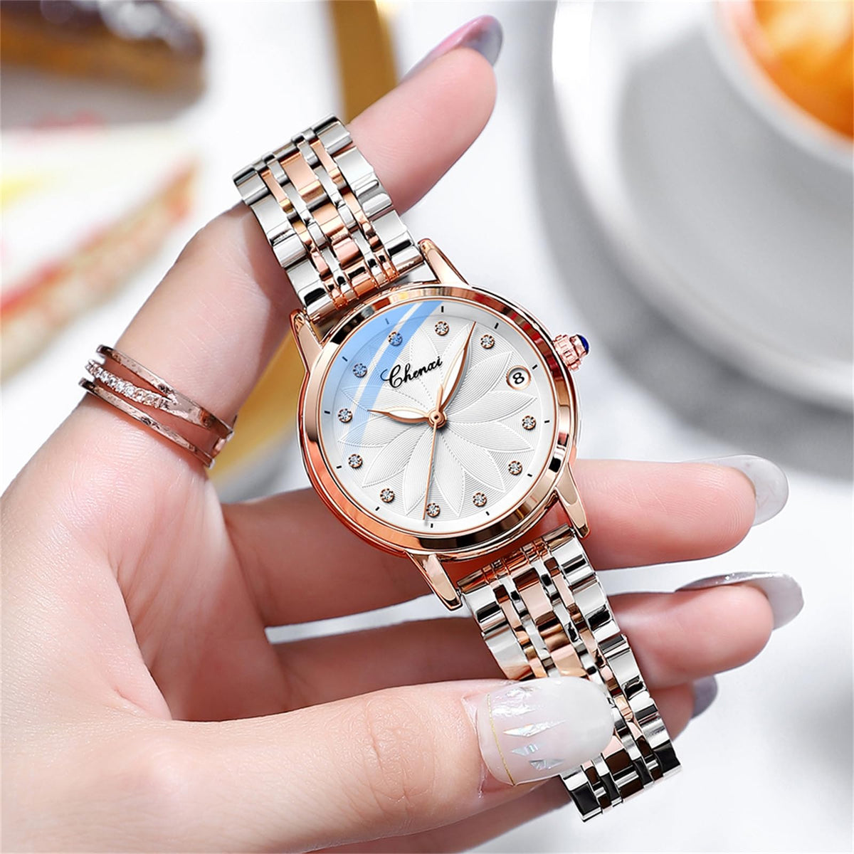 FORSINING Women's Rose-Gold Automatic Skeleton Watch