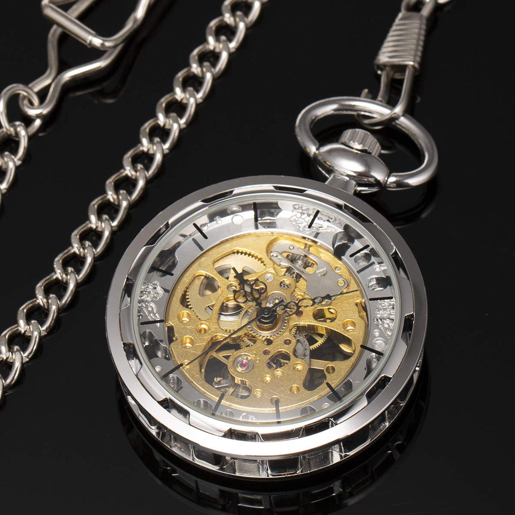 Men's SteamPunk Manual Mechanical Skeleton Pocket Watch – Silver