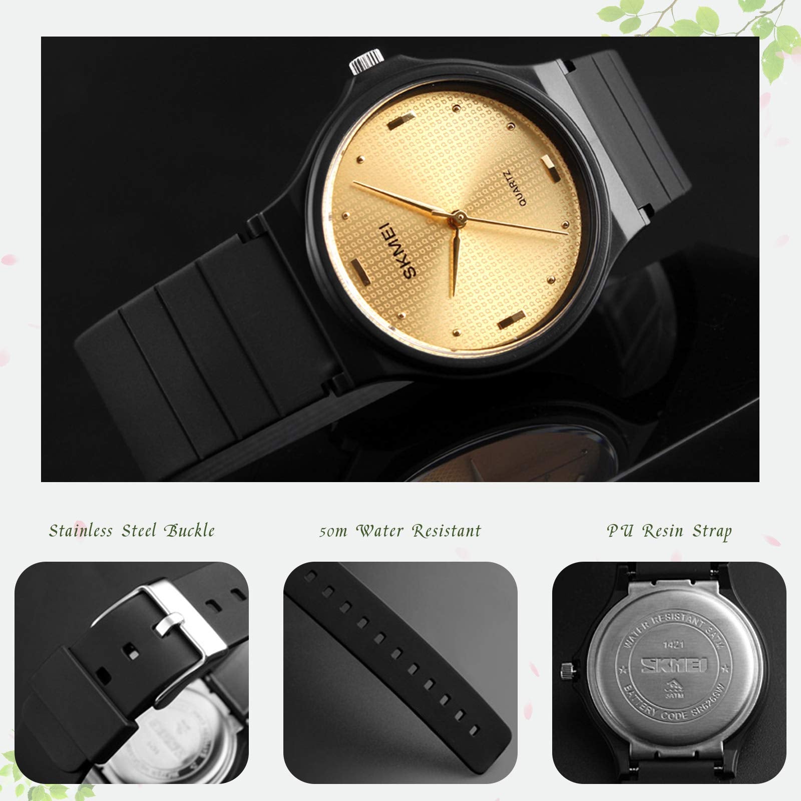 SKMEI Women's Round Quartz Watch – Blue PU Strap