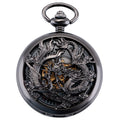 Dragon & Phoenix Unisex Manual-Wind Skeleton Pocket Watch – Black