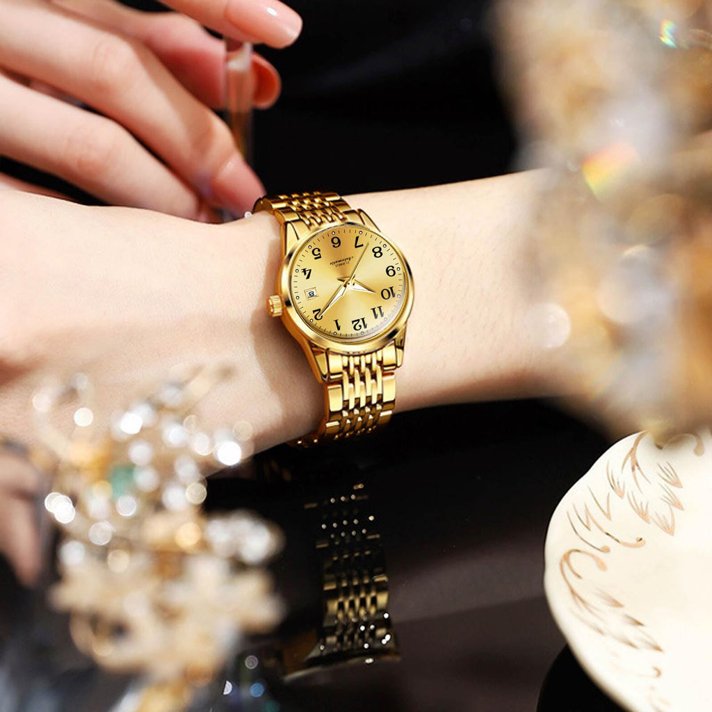 OLEVS Women's Automatic Watch – Gold Dial and Stainless Steel Bracelet