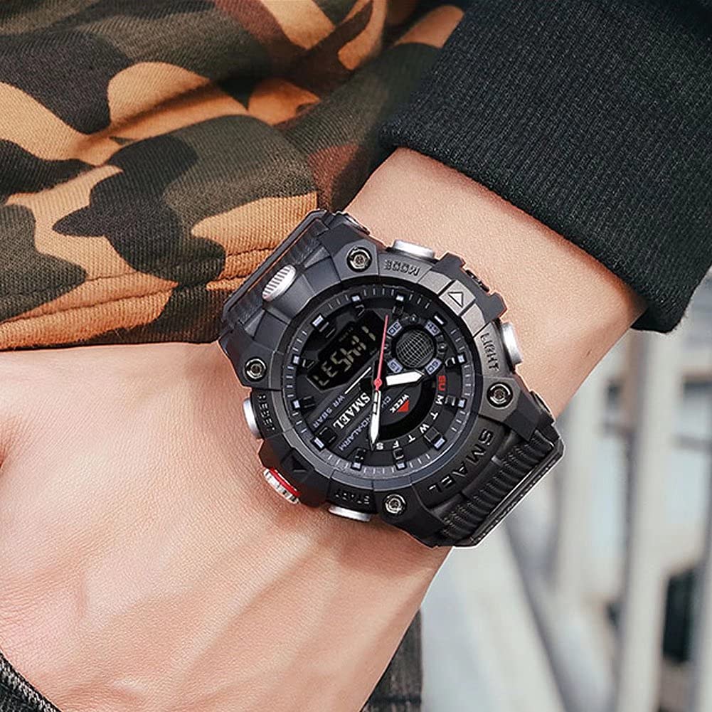 SMAEL Men's 52mm Analogue-Digital Military Sports Watch – Black
